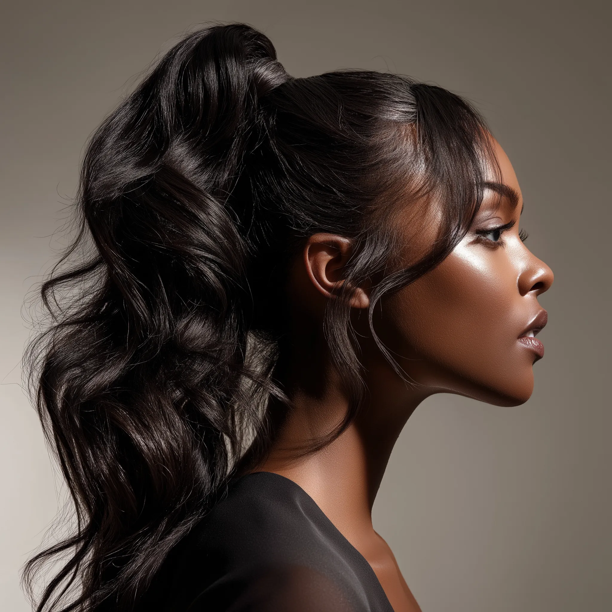 Glamorous high ponytail with sleek styling